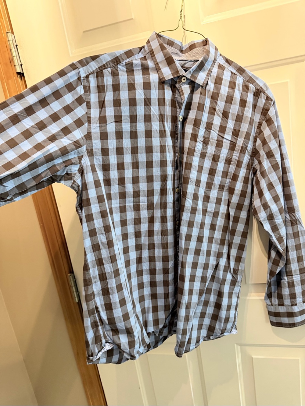 Tommy Bahama Brown and Light Blue Checked Button-Down Shirt